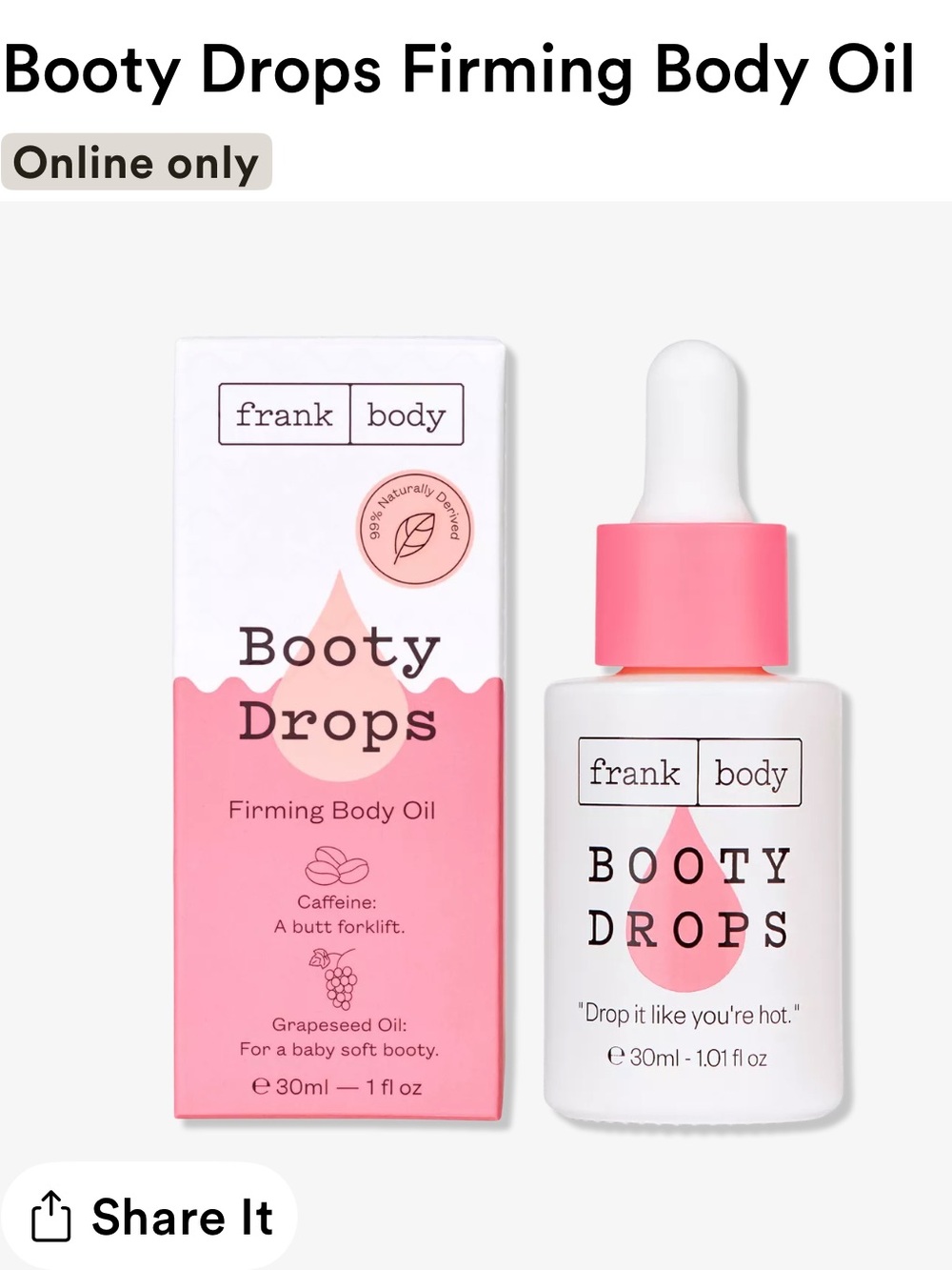 Frank Body Booty Drops Firming Body Oil - NIB